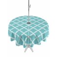 thumbnail image 1 of Outdoor Tablecloth with Umbrella Hole, Quatrefoil Moroccan Pattern Spillproof Waterproof Outdoor Table Cover, Geometric Aqua Morocco Patio Tablecloths for Party/Garden/Picnic, Round 54 inch, 1 of 9