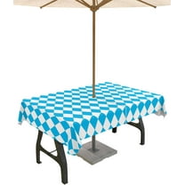 Outdoor Tablecloth with Umbrella Hole Rectangle 60x102inch, Oktoberfest Bavarian Flag Check Spillproof Fabric Outdoor Tablecloths, Blue White Picnic/Patio Zipper Table Covers