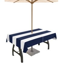 Outdoor Tablecloth with Umbrella Hole Rectangle 60x120inch, Nautical Stripe Navy Spillproof Fabric Outdoor Tablecloths, Blue White Picnic/Patio Zipper Table Covers