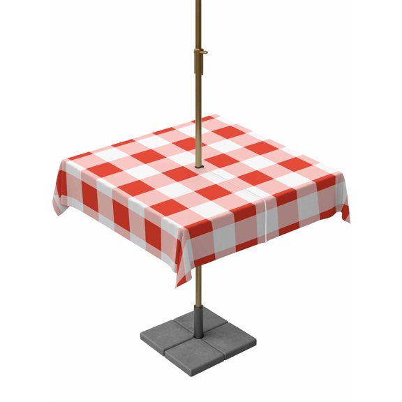 Outdoor Tablecloth with Umbrella Hole, Red Gingham Check Zippered Table Cloth for Rectangle Tables, Gradient Buffalo Plaid Washable Waterproof Tablecloths for Picnic Patio Garden
