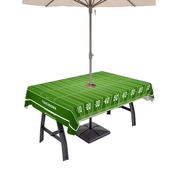 Outdoor Tablecloth with Umbrella Hole, Rugby Sport Spillproof Waterproof Outdoor Table Cover, American Football Field Stadium Patio Tablecloths for Party Picnic Camping, Rectangle 52"x70"