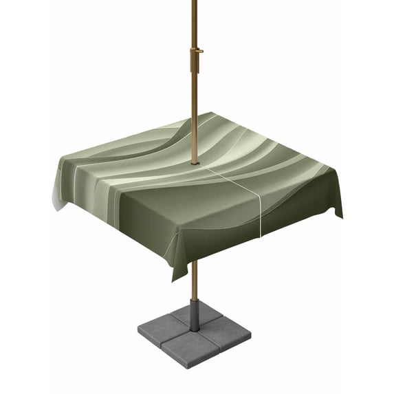 Outdoor Tablecloth with Umbrella Hole, Sage Green Striped Spillproof Waterproof Outdoor Table Cover, Modern Abstract Art Wave Moire Gradient Patio Tablecloths for Party/Garden/Picnic, Square 54"x54"