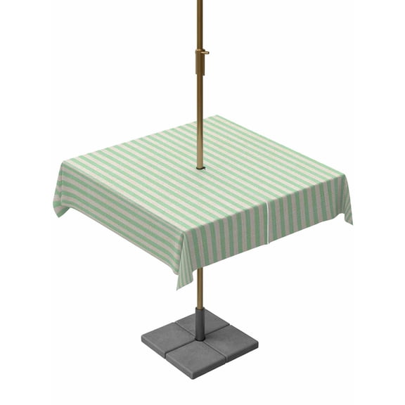 Outdoor Tablecloth with Umbrella Hole, Sage Green Striped Spillproof Waterproof Outdoor Table Cover, Modern Simple Farmhouse Beige Patio Tablecloths for Party/Garden/Picnic, Square 54"x54"