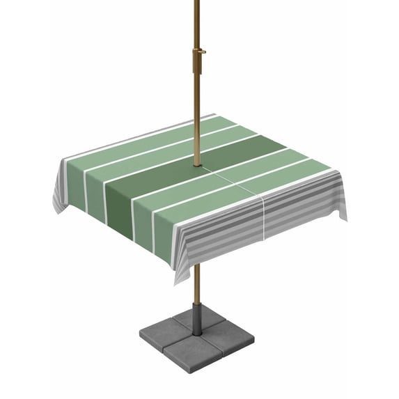Outdoor Tablecloth with Umbrella Hole, Sage Green Stripes Spillproof Waterproof Outdoor Table Cover, Modern Spring Abstract Striped Patio Tablecloths for Party/Garden/Picnic, Square 54"x54"