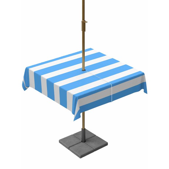 Outdoor Tablecloth with Umbrella Hole, Simple Blue Striped Zippered Table Cloth for Rectangle Tables, Modern Geometric Line Washable Waterproof Tablecloths for Picnic Patio Garden