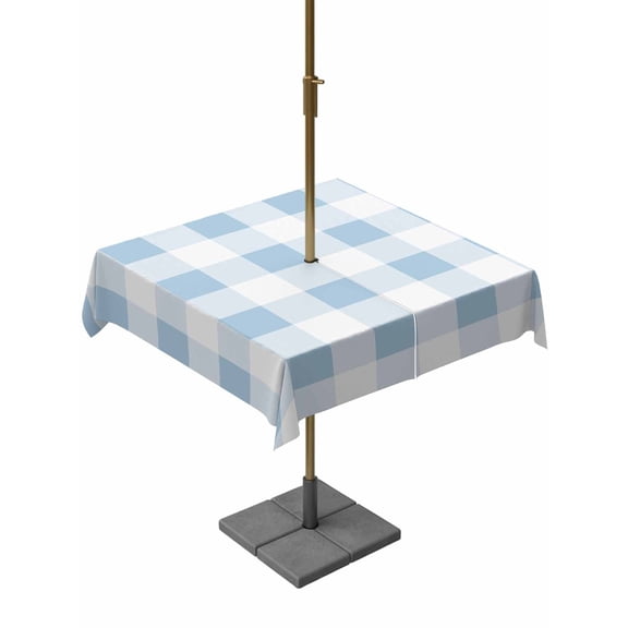 Outdoor Tablecloth with Umbrella Hole, Simple Spring Blue White Lattice Zippered Table Cloth for Rectangle Tables, Farmhouse Simplistic Gingham Washable Waterproof Tablecloths for Picnic Patio Garden