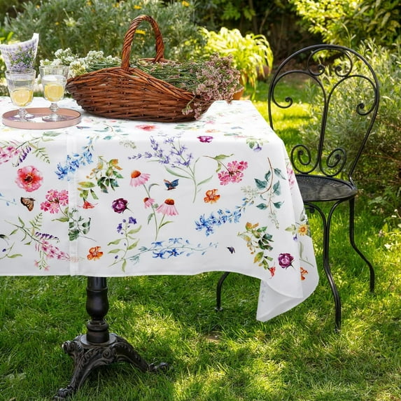 Outdoor Tablecloth with Umbrella Hole, Spring & Summer Floral Outdoor Tablecloth, Fabric Spill Proof and Waterproof with Zipper Floral Tablecloth for Spring/Summer/Party/Picnic Rectangle 60 x 84 in