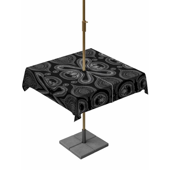 Outdoor Tablecloth with Umbrella Hole, Traditional Paisley Vintage Flower Zippered Table Cloth for Rectangle Tables, Oriental Themed Pattern Washable Waterproof Tablecloths for Picnic Patio Garden