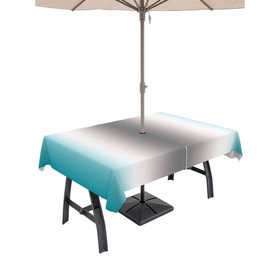 Outdoor Tablecloth with Umbrella Hole, Turquoise Grey Spillproof Waterproof Outdoor Table Cover, Gray Farmhouse Modern Rustic Patio Tablecloths for Party Picnic Camping, Rectangle 60"x120"