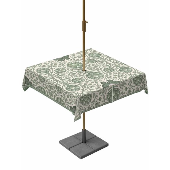 Outdoor Tablecloth with Umbrella Hole, Vintage Green Flower Butterfly Zippered Table Cloth for Rectangle Tables, Country Retro Botanical Theme Washable Waterproof Tablecloths for Picnic Patio Garden