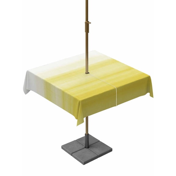 Outdoor Tablecloth with Umbrella Hole, Watercolor Yellow White Ombre Zippered Table Cloth for Rectangle Tables, Modern Country Art Theme Washable Waterproof Tablecloths for Picnic Patio Garden