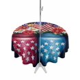 thumbnail image 1 of Outdoor Tablecloth with Umbrella Hole Zipper 4th of July Round Tablecloth 60" Waterproof Outside Table Cloth American Flag Independence Day Floral Black Patio Table Cover Tablecloths for Picnic Party, 1 of 8