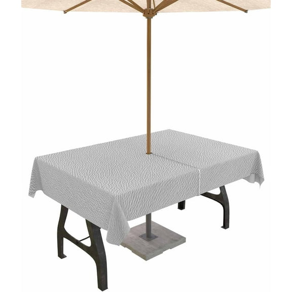 Outdoor Tablecloth with Umbrella Hole and Zipper 60 x 102 Inch Grey Leather Texture Vintage Classic Table Cover for Rectangular Tables Waterproof Tabletop Collection for Patio Garden Picnic Camping