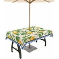thumbnail image 1 of Outdoor Tablecloth with Umbrella Hole and Zipper 60 x 84 Inch Lemon with Leaves Blue Floral Pattern Linen Style Table Cover for Rectangular Tables Tabletop Collection for Patio Garden Picnic, 1 of 6