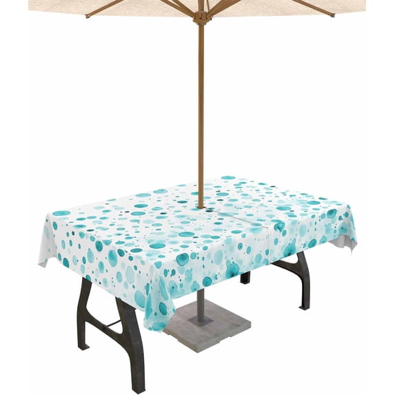 Outdoor Tablecloth with Umbrella Hole and Zipper 60 x 84 Inch Polka Dot Watercolor Gradient Teal Green Table Cover for Rectangular Tables Tabletop Collection for Patio Garden Picnic Camping