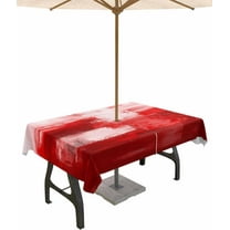 Outdoor Tablecloth with Umbrella Hole and Zipper 60 x 84 Inch Red White Paint Texture Table Cover for Rectangular Tables Waterproof Tabletop Collection for Patio Garden Picnic Camping