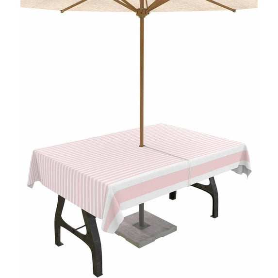 Outdoor Tablecloth with Umbrella Hole and Zipper 60 x 84 Inch Stripes Abstract Pink Geometric Simple Table Cover for Rectangular Tables Waterproof Tabletop Collection for Patio Garden Picnic Camping