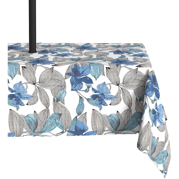 Outdoor Tablecloth with Umbrella Hole and Zipper, 60 x 84 Inch Water-Repellent Patio Table Cloth, Rectangle Table Covers for Backyard Garden, Clemens Noir Blue