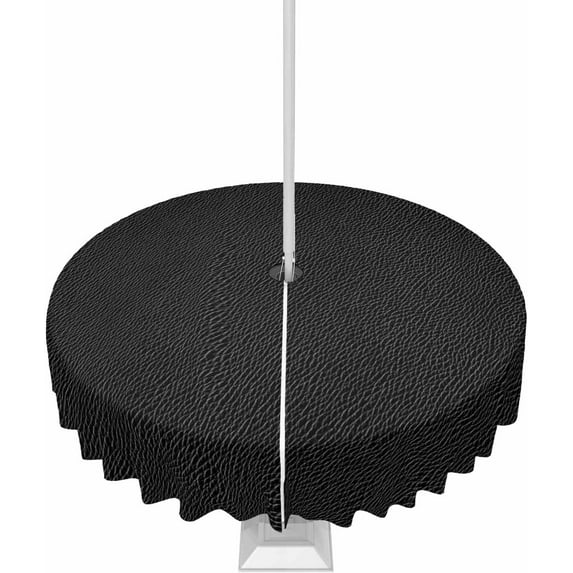 Outdoor Tablecloth with Umbrella Hole and Zipper 60R Black Leather Texture Vintage Classic Table Cover for Round Tables Waterproof Tabletop Collection for Patio Garden Picnic Camping
