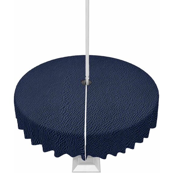Outdoor Tablecloth with Umbrella Hole and Zipper 60R Blue Leather Texture Vintage Classic Table Cover for Round Tables Waterproof Tabletop Collection for Patio Garden Picnic Camping