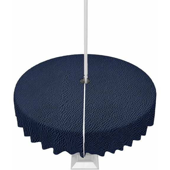 Outdoor Tablecloth with Umbrella Hole and Zipper 60R Blue Leather Texture Vintage Classic Table Cover for Round Tables Waterproof Tabletop Collection for Patio Garden Picnic Camping