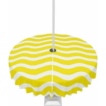 Outdoor Tablecloth with Umbrella Hole and Zipper 60R Yellow Ripples Stripes Table Cover for Round Tables Waterproof Tabletop Collection for Patio Garden Picnic Camping