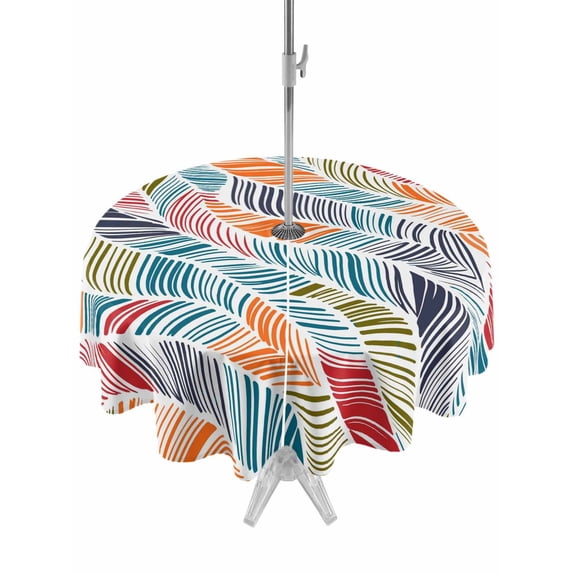 Outdoor Tablecloth with Umbrella Hole and Zipper, Abstract Beach Round Table Cloth 54 Inch Waterproof Tablecloth, Summer Colorful Coastal Ocean Sea Wave Picnic Table Cover for Patio Camping