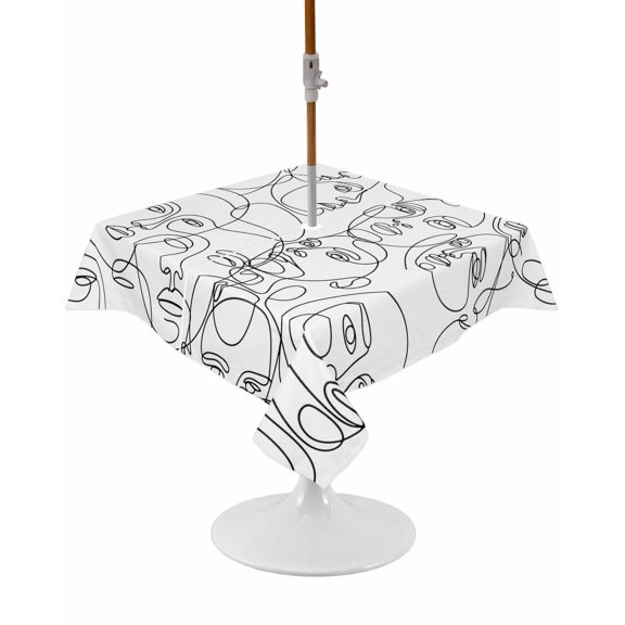 Outdoor Tablecloth with Umbrella Hole and Zipper Abstract Human Face Square Tablecloths 54x54 Inch Waterproof Table Cloths Aesthetic Portrait Lines Patio Table Cover for Picnic BBQS Party