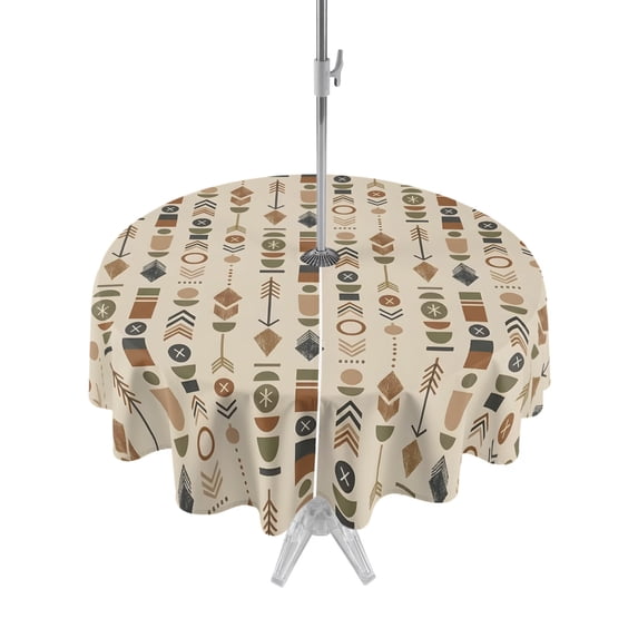 Outdoor Tablecloth with Umbrella Hole Zipper Abstract Tribal Arrows ...