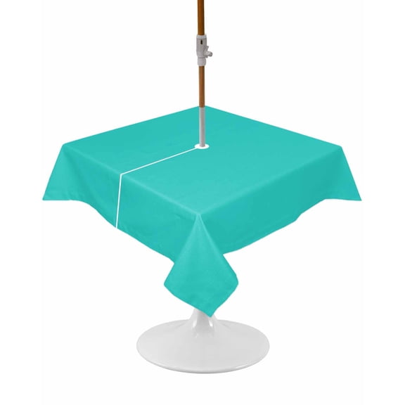 Outdoor Tablecloth with Umbrella Hole and Zipper Aqua Green Square Tablecloths 54x54 Inch Waterproof Table Cloths Simple Style Patio Table Cover for Outdoor Tables Picnic BBQS Party Decor