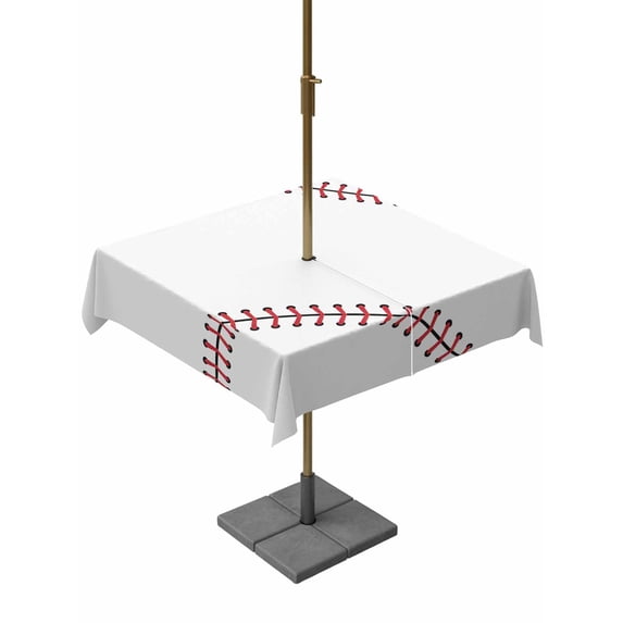 Outdoor Tablecloth with Umbrella Hole and Zipper, Baseball Square Table Cloth 54x54 Inch Waterproof Tablecloth, Modern Minimalist Red Lines Picnic Table Cover for Patio Camping