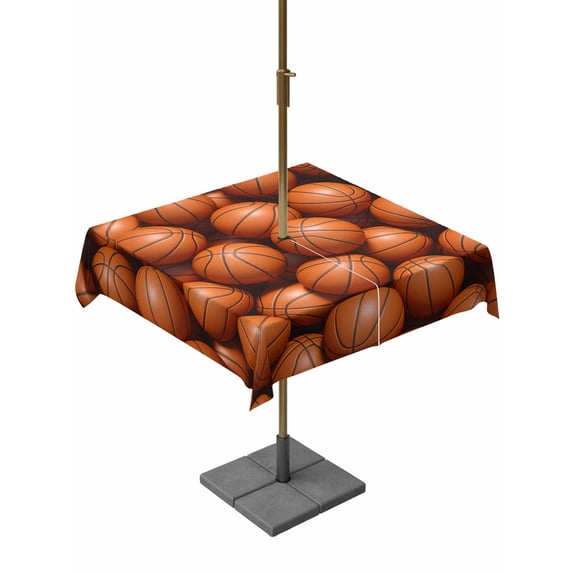 Outdoor Tablecloth with Umbrella Hole and Zipper, Basketball Square Table Cloth 54x54 Inch Waterproof Tablecloth, Sports Brown Basketball Picnic Table Cover for Patio Camping