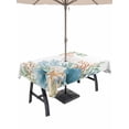 thumbnail image 1 of Outdoor Tablecloth with Umbrella Hole and Zipper, Beach Coastal Rectangle Table Cloth 60x120 Inch Waterproof Tablecloth, Summer Nautical Coral Shell Botanical Picnic Table Cover for Patio Camping, 1 of 7