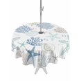 thumbnail image 1 of Outdoor Tablecloth with Umbrella Hole & Zipper, Beach Coastal Round Tablecloth 54 Inch, Summer Nautical Starfish Coral Shell Patio Table Cover Waterproof Table Cloth for Picnic/Party, 1 of 7