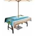 thumbnail image 1 of Outdoor Tablecloth with Umbrella Hole & Zipper, Beach Ocean Rectangle Tablecloth 54x80 Inch, Summer Blue Sky Botanical Tree Leaves Patio Table Cover Waterproof Table Cloth for Picnic/Party, 1 of 7