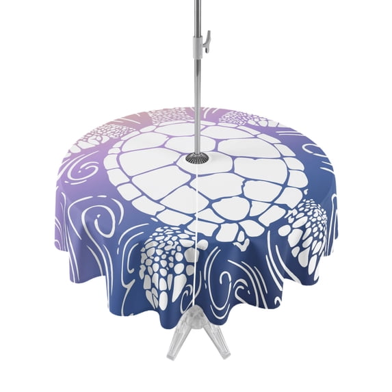 Outdoor Tablecloth with Umbrella Hole Zipper Beach Sea Turtle Round Tablecloth 60" Waterproof Outside Table Cloth Abstract Gradient Colorful Coastal Waves Patio Table Cover Tablecloths for Picnic