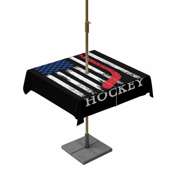 Outdoor Tablecloth with Umbrella Hole and Zipper, Black American Flag Square Table Cloth 60x60 Inch Waterproof Tablecloth, Abstract Red Hockey Stripes Us Flag Picnic Table Cover for Patio Camping