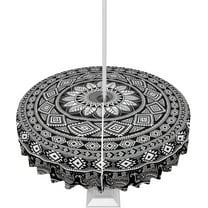 Outdoor Tablecloth with Umbrella Hole and Zipper Black Boho Mandala Round Outdoor Tablecloths 60 Inch Waterproof Table Cloths Bohemian Geometric Patio Table Cloth Cover for Outdoor Tables Garden