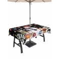 thumbnail image 1 of Outdoor Tablecloth with Umbrella Hole and Zipper, Black Christmas Rectangle Table Cloth 60x120 Inch Waterproof Tablecloth, Snowman Poinsettia Cat Snowy Pine Branch Picnic Table Cover for Patio, 1 of 7