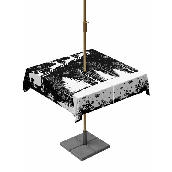 Outdoor Tablecloth with Umbrella Hole and Zipper, Black Christmas Square Table Cloth 60x60 Inch Waterproof Tablecloth, Xmas Elk Tree Snowflake Forest Picnic Table Cover for Patio Camping