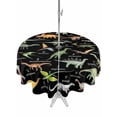 thumbnail image 1 of Outdoor Tablecloth with Umbrella Hole and Zipper, Black Dinosaur Round Table Cloth 54 Inch Waterproof Tablecloth, Vintage Letters Farm Animals Picnic Table Cover for Patio Camping, 1 of 7