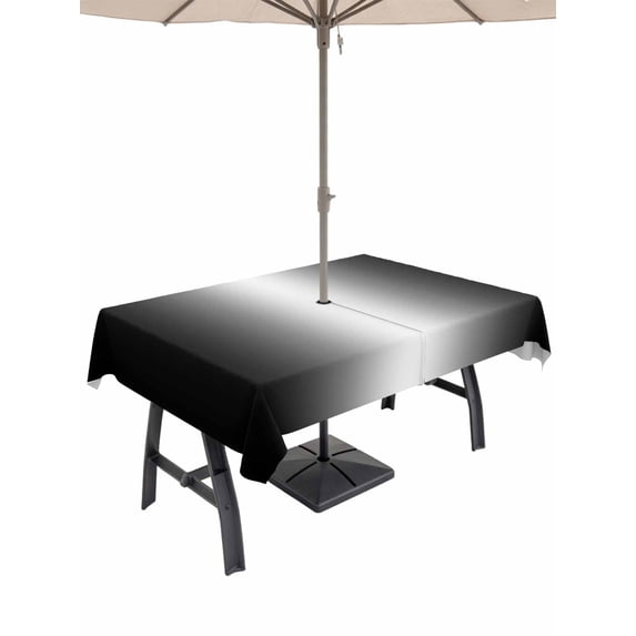 Outdoor Tablecloth with Umbrella Hole & Zipper, Black Grey Ombre Rectangle Tablecloth 60x84 Inch, Aesthetics Modern Abstract Art Gradient Patio Table Cover Waterproof Table Cloth for Picnic/Party