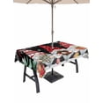 thumbnail image 1 of Outdoor Tablecloth with Umbrella Hole and Zipper, Black Red Christmas Rectangle Table Cloth 60x102 Inch Waterproof Tablecloth, Gnomes Xmas Tree Snowflake Gifts Birds Picnic Table Cover for Patio, 1 of 7