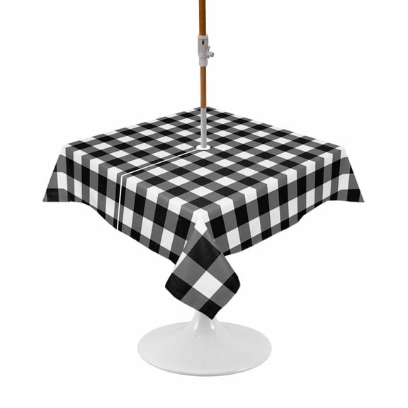 Outdoor Tablecloth with Umbrella Hole and Zipper Black White Buffalo Plaid Square Tablecloths 54x54 Inch Waterproof Table Cloths Pastoral Checked Patio Table Cover for Picnic BBQS Party