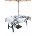 thumbnail image 1 of Outdoor Tablecloth with Umbrella Hole and Zipper, Blue Christmas Rectangle Table Cloth 52x70 Inch Waterproof Tablecloth, Snowman Elk Eucalyptus Leaves Xmas Tree Wood Picnic Table Cover for Patio, 1 of 7