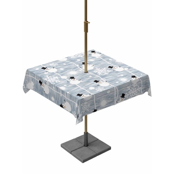 Outdoor Tablecloth with Umbrella Hole and Zipper, Blue Christmas Square Table Cloth 54x54 Inch Waterproof Tablecloth, Xmas Snowflake Snowman Picnic Table Cover for Patio Camping