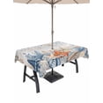 thumbnail image 1 of Outdoor Tablecloth with Umbrella Hole and Zipper, Blue Coastal Rectangle Table Cloth 54x80 Inch Waterproof Tablecloth, Summer Beach Starfish Weeping Eucalyptus Vintage Picnic Table Cover for Patio, 1 of 7