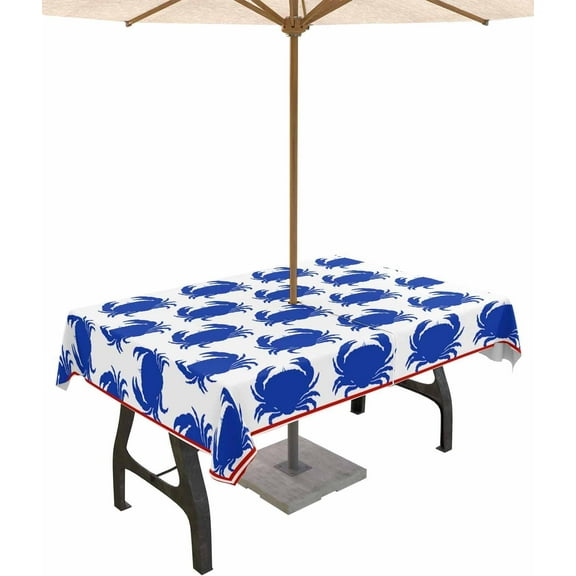 Outdoor Tablecloth with Umbrella Hole and Zipper Blue Crab Rectangle Outdoor Tablecloths 60x120 Waterproof Table Cloths Red Stripes Patio Table Cloth Cover for Outdoor Tables Picnic Garden
