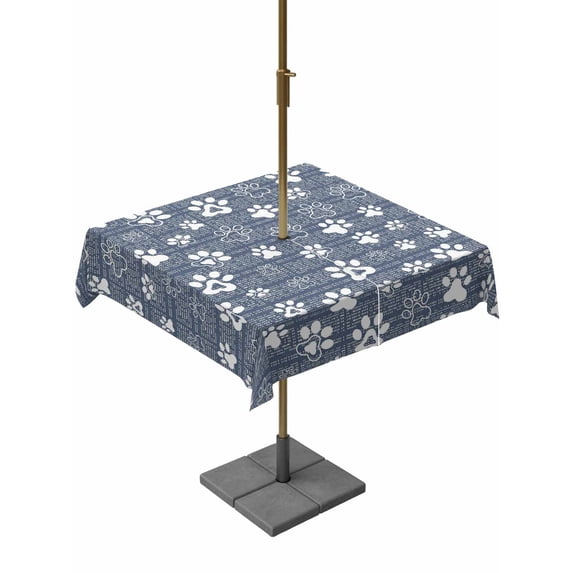 Outdoor Tablecloth with Umbrella Hole & Zipper, Blue Dog Paw Square Tablecloth 60x60 Inch, Modern Geometric Abstract Aesthetics Patio Table Cover Waterproof Table Cloth for Picnic/Party