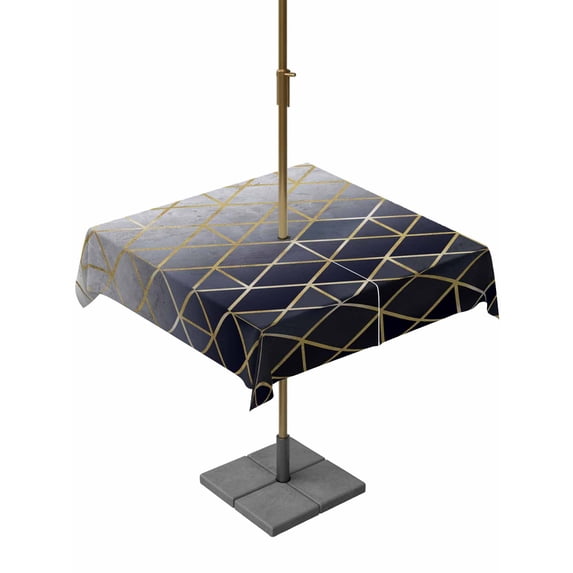 Outdoor Tablecloth with Umbrella Hole and Zipper, Blue Geometric Square Table Cloth 60x60 Inch Waterproof Tablecloth, Modern Abstract Gradient Marble Picnic Table Cover for Patio Camping
